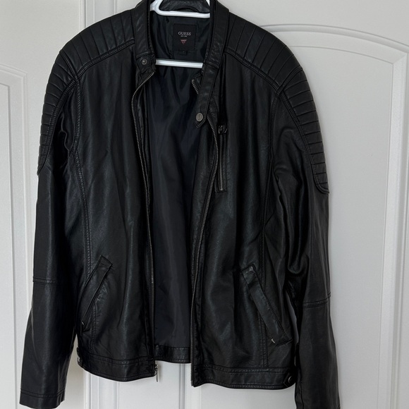 Guess Men's Black Leather Moto Jacket - Picture 1 of 5